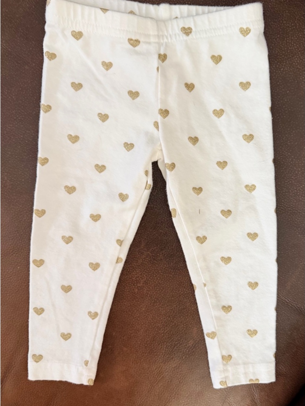 Carters Little Girls 9 Months White‎ Pants w/ Gold Hearts